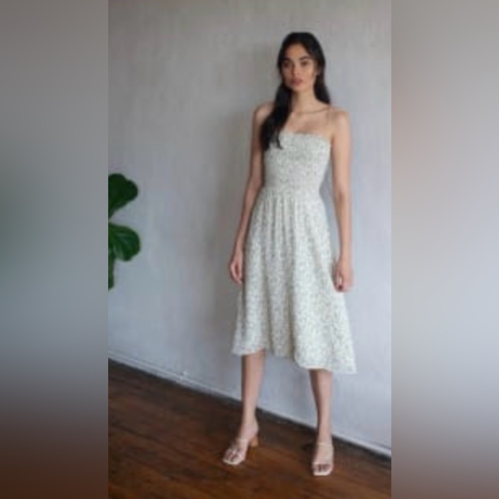 Reformation Cream Midi Dress with Green Floral Print - Picture 2 of 5